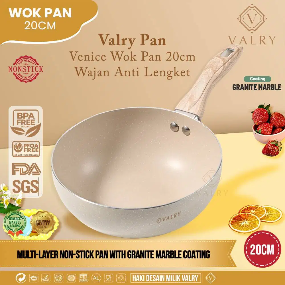 VALRY Wok Pan Panci Venice 20Cm Wajan Granit Putih Kuali Bakelite