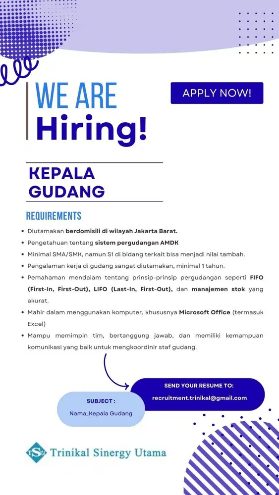 Kepala Gudang Distributor Resmi Air Minum Amidis