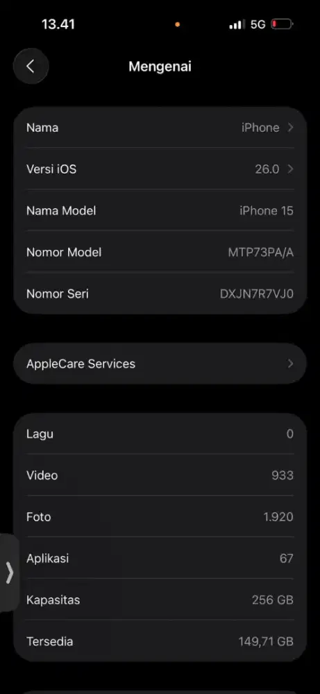 I phone 15 (256gb) pemakaian pribadi