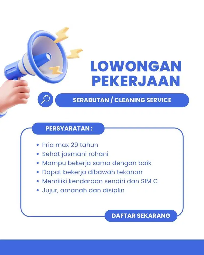 Lowongan Kerja Cleaning Service/Serabutan