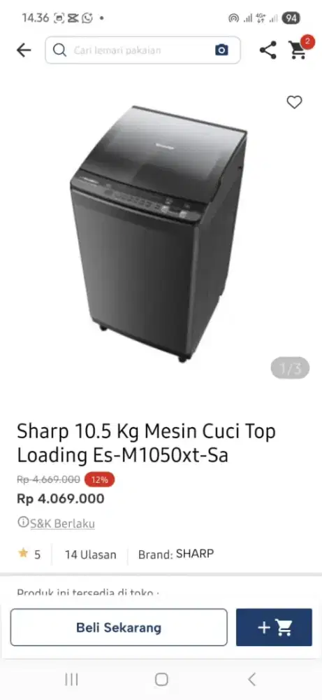 Ready stok mesin cuci sharp 10.5kg