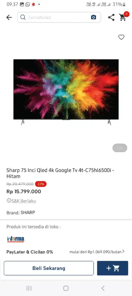 SHARP GOOGLE TV 4K 75 INCI