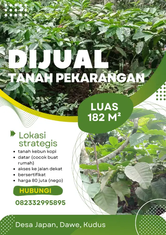 DIJUAL TANAH PEKARANGAN 182 m² tanah rata cocok buat rumah dekat jalan