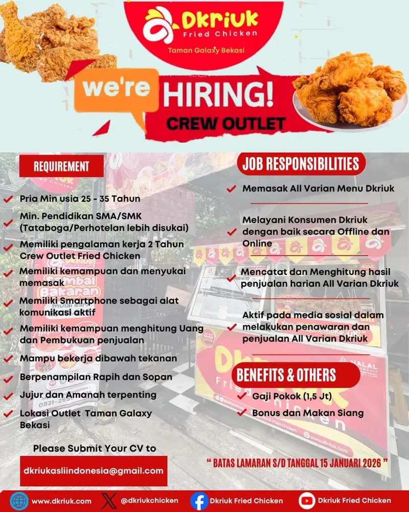 Urgent !!! Lowongan Kerja Crew Outlet Dkriuk