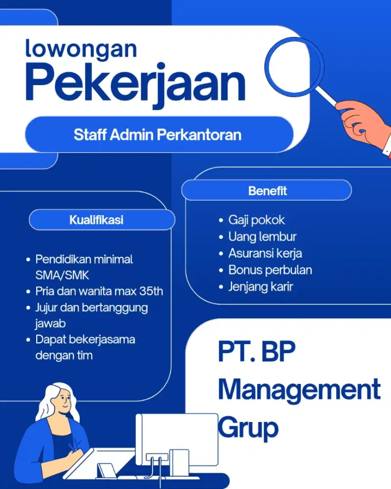 Dicari staff admin perkantoran