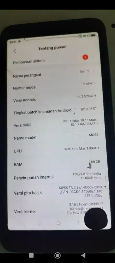 Xiaomi redmi 5 ram 2gb
