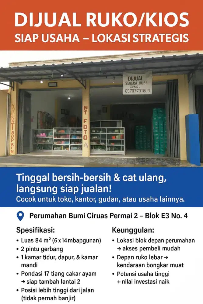 Jual cepat murah Ruko 2 Gerbang