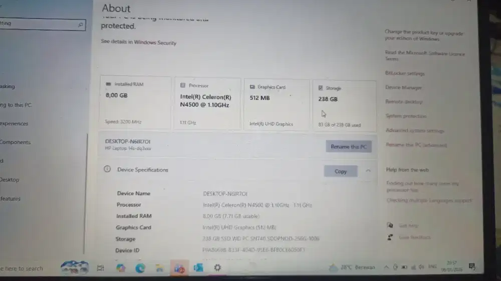 HP 14s Celeron N4500 | RAM 8GB | SSD 256GB | Normal Siap Pakai