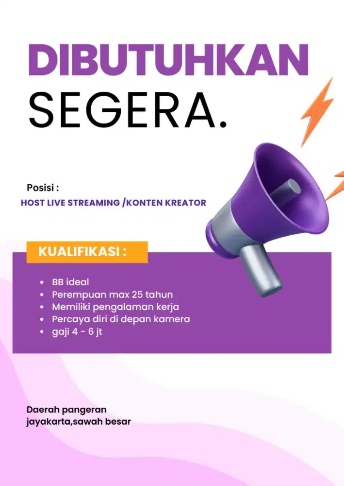LOWONGAN KERJA HOST LIVE & KONTEN KREATOR