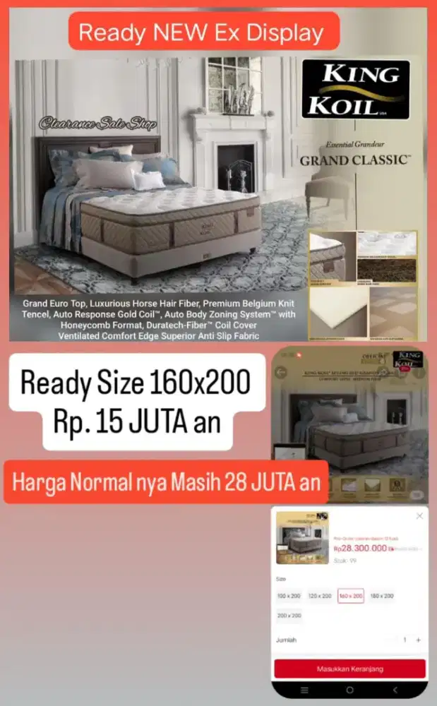 Kasur KING KOIL GRAND CLASSIC NEW Ex Display Pameran