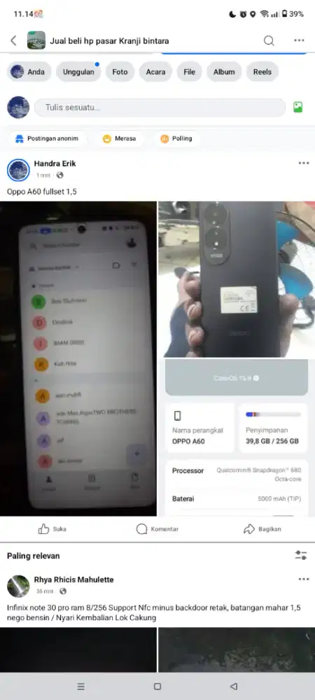 oppo A60 fullset minus pemakaian