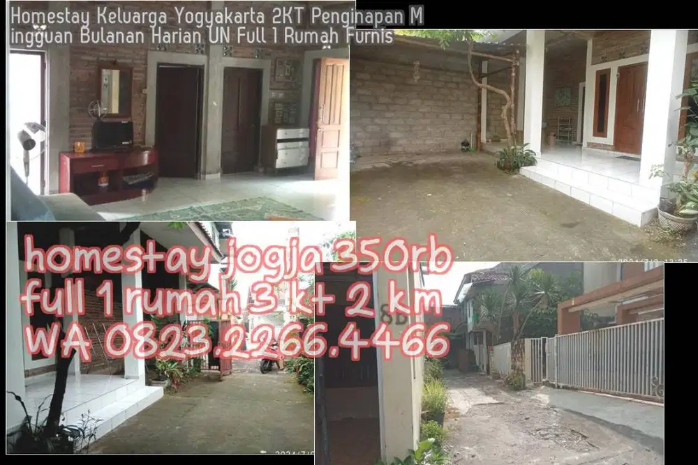 Homestay Keluarga Yogyakarta 2KT Penginapan Mingguan Bulanan Harian UN