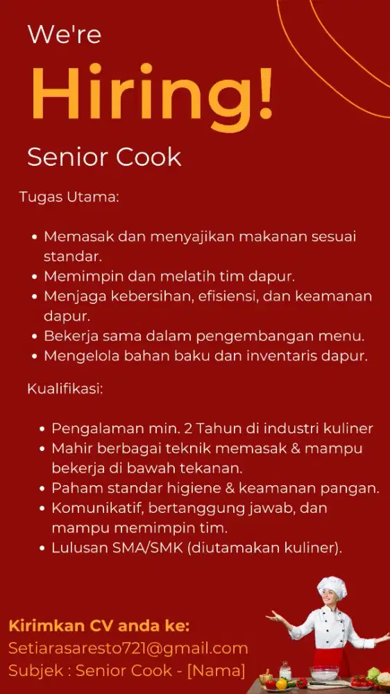 Senior cook berpengalaman