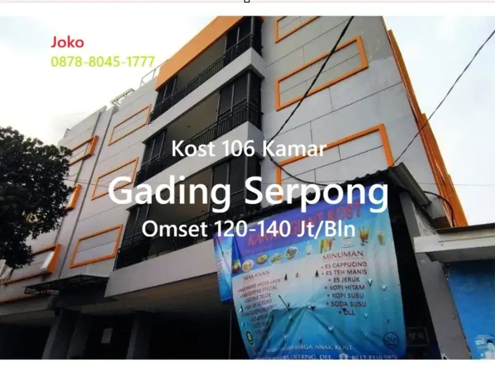 Rumah Kost 106 Kamar Omset 120-140 Jt/Bln di Gading Serpong, Tangsel