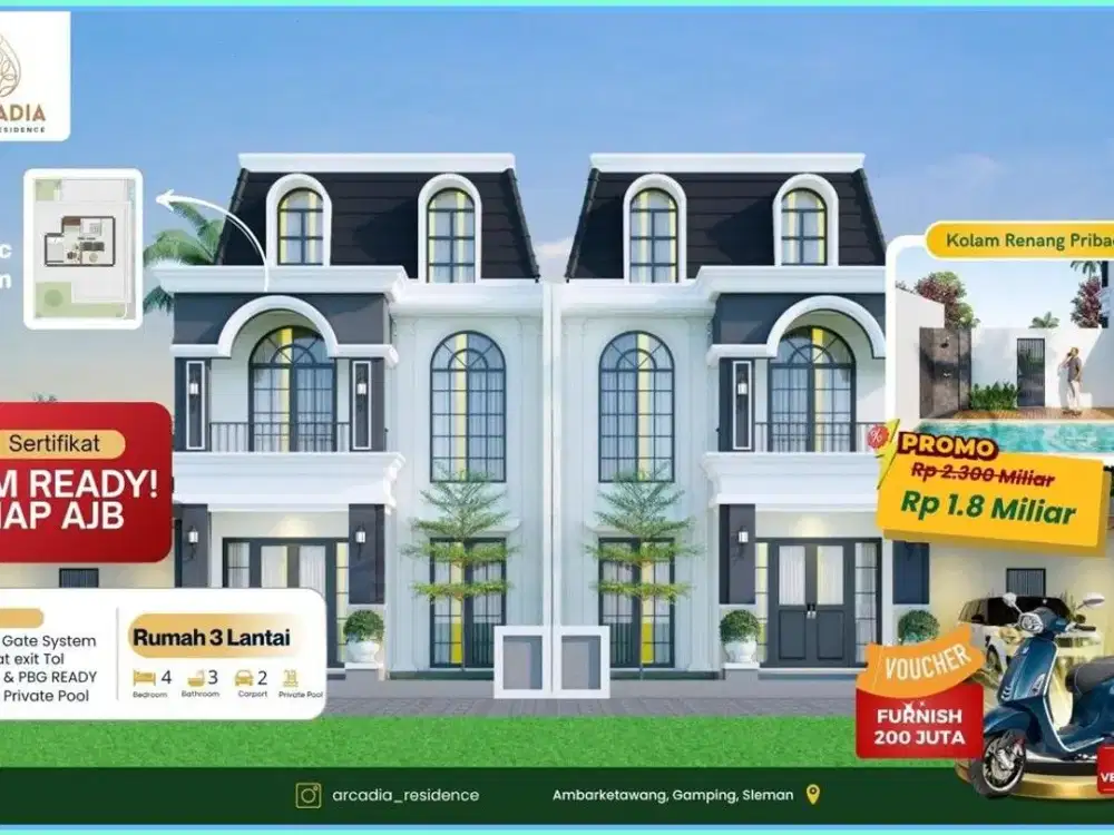 RUMAH 3 LANTAI JOGJA DEKAT DENGAN KOTA JL WATES DALAM CLUSTER PREMIUM
