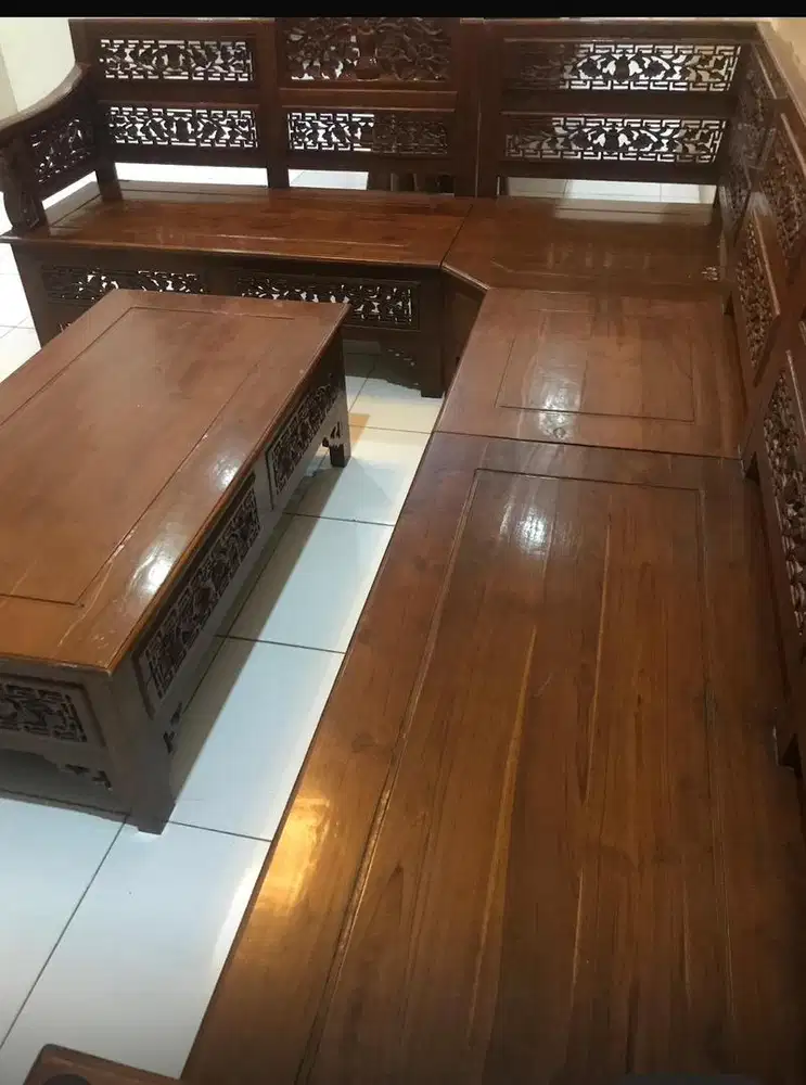 Meja Jati ruang tamu Versi L