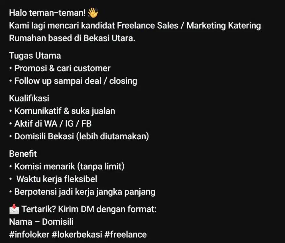 Freelance Sales Marketing Katering