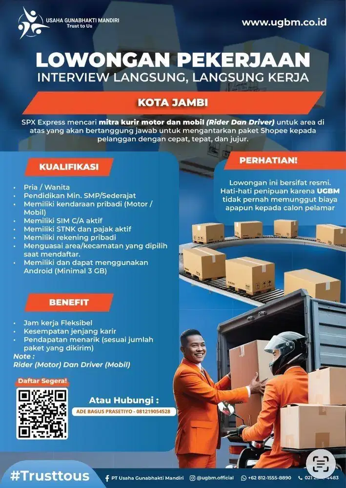 LOWONGAN KERJA MITRA KURIR PLUS SPX EXPRESS KOTA JAMBI