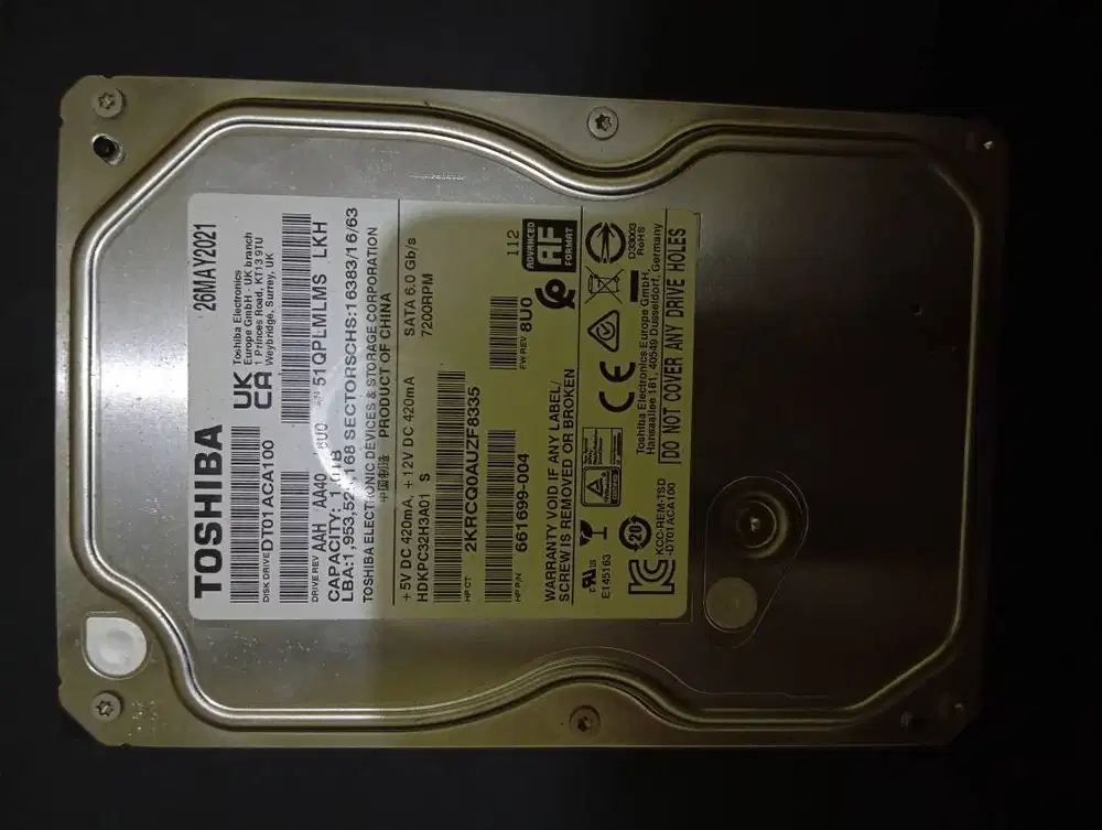 HDD Hard Disk Komputer 3,5 inch Toshiba 1 TB 7200 RPM Sentinel 95%