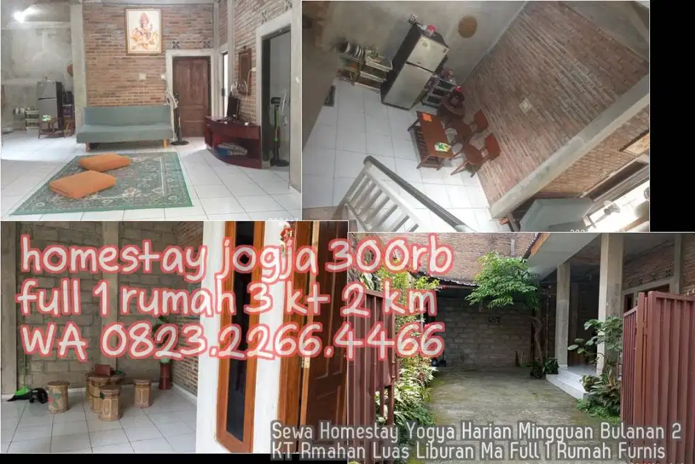 Sewa Homestay Yogya Harian Mingguan Bulanan 2KT Rmahan Luas Liburan Ma