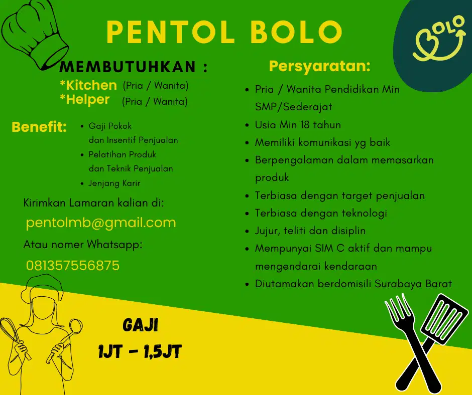 DICARI PEGAWAI KITCHEN, HELPER & PENJAJA CART KELILING