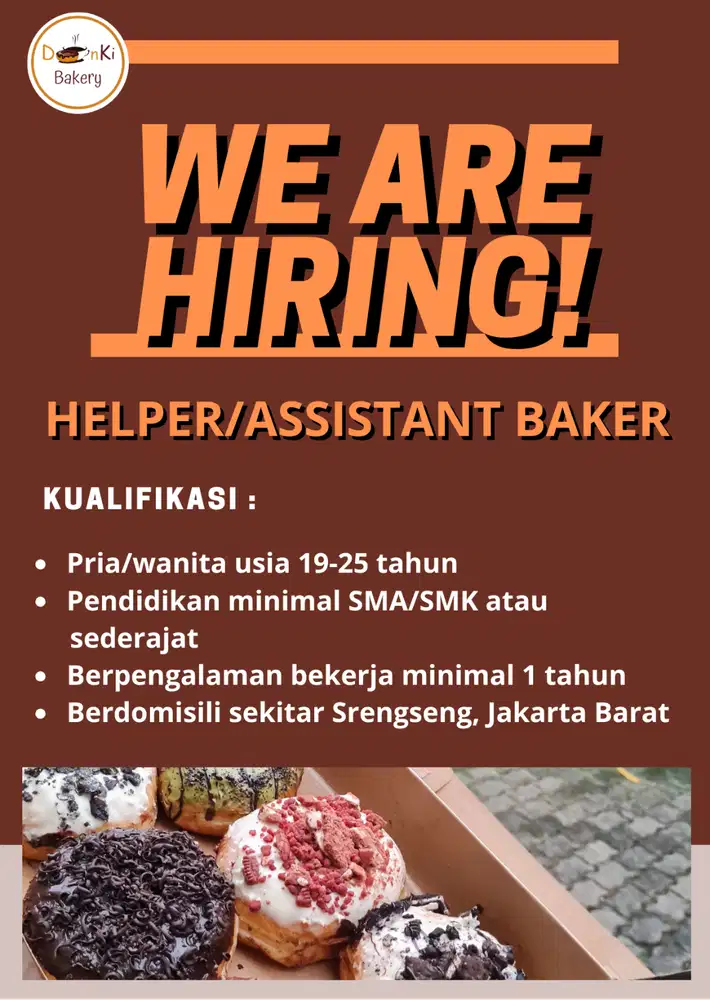 Dibutuhkan segera helper/asistant baker untuk bakery di srengseng