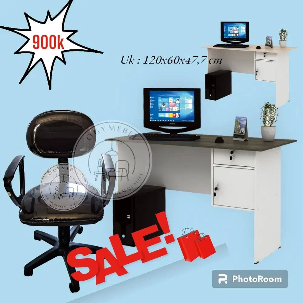 SALE MEJA KERJA SET KURSI HIDROLIK