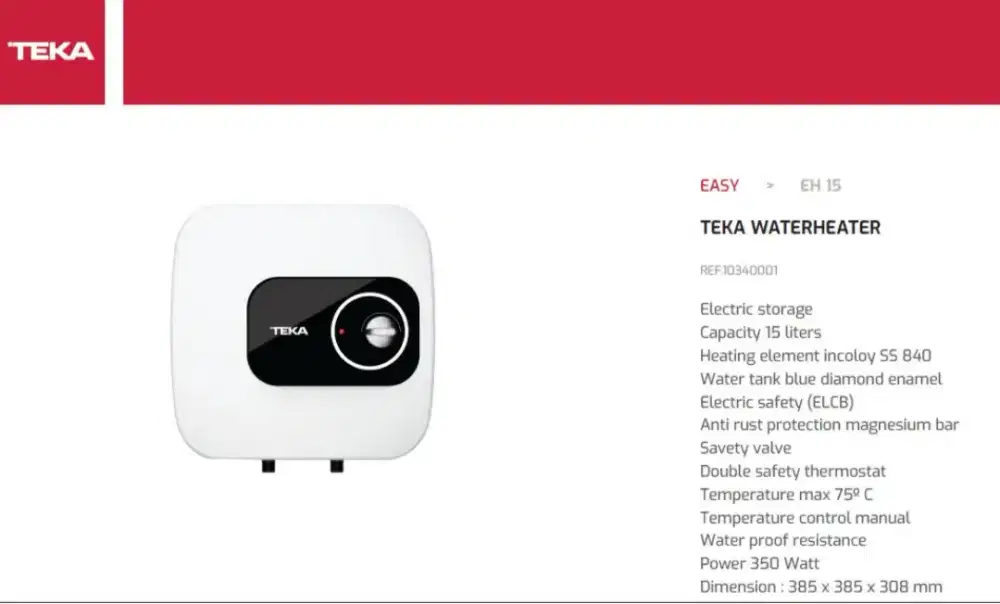 WATER HEATER TEKA 15 L