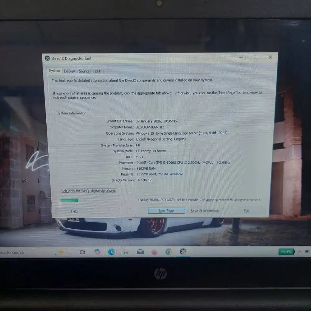 HP 14-bs015TU INTEL CORE i3-6006U RAM 8GB SSD 256GB