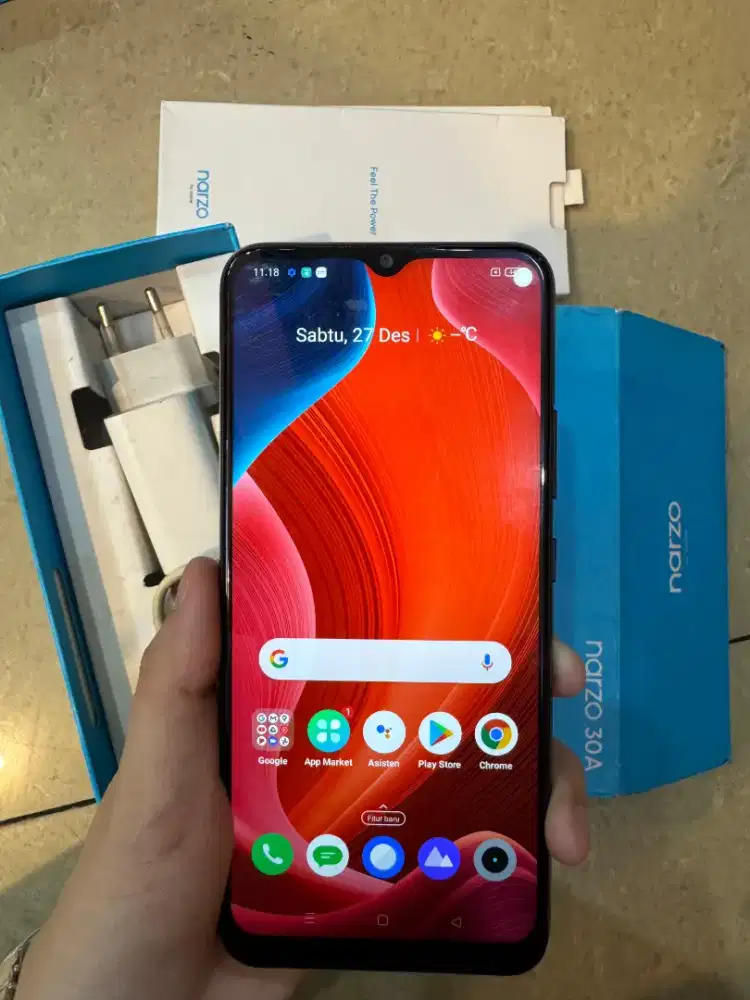 Hp Second Realme Narzo 30A 4/64 Black Mulus 96% Fullset No Minus Aman