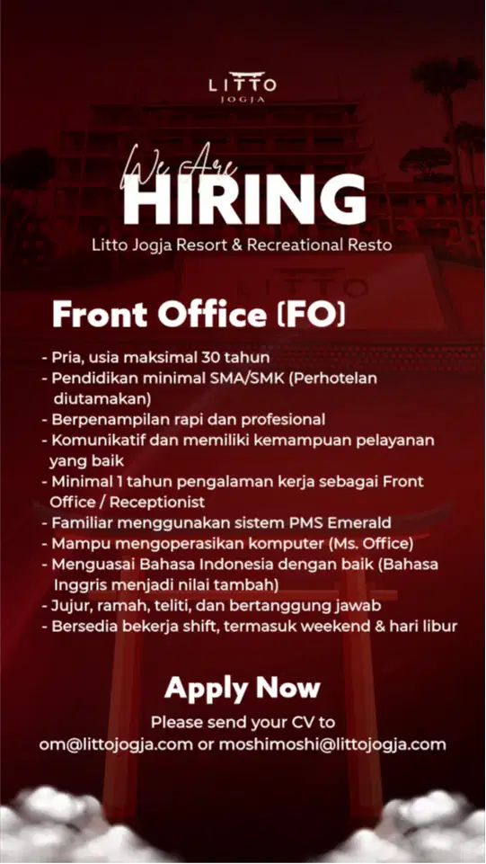 Kami Sedang Membuka Lowongan – Litto Jogja Resort