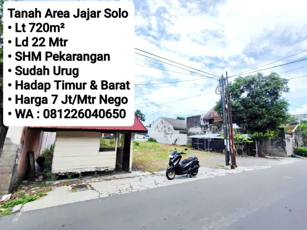 Jual Tanah Siap Bangun Area Jajar Solo, Dekat Manahan Solo