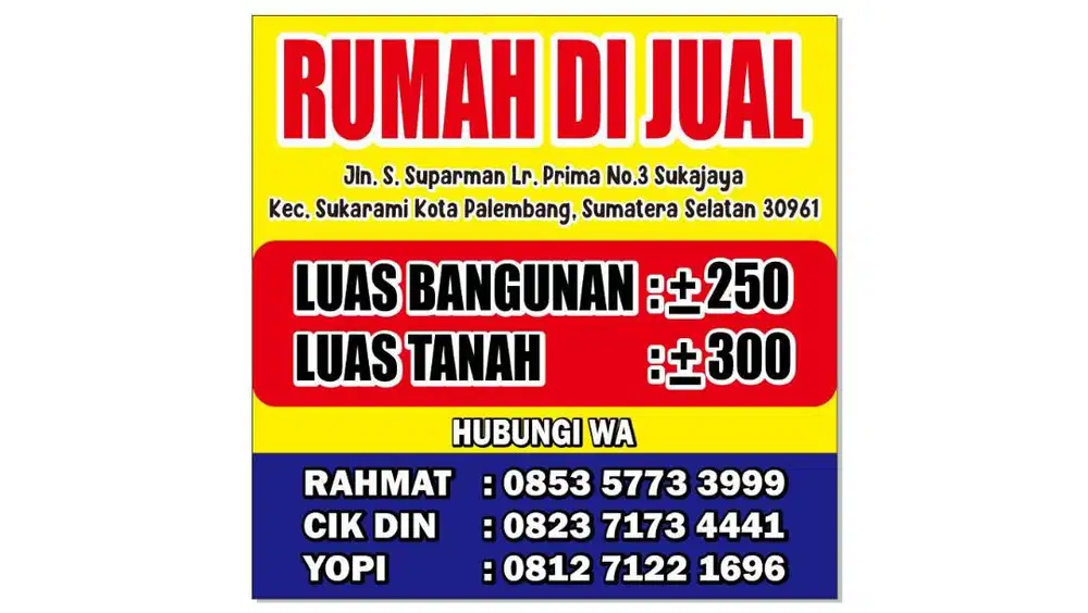 DIJUAL RUMAH LB 250 LT 300 SUKABANGUN
