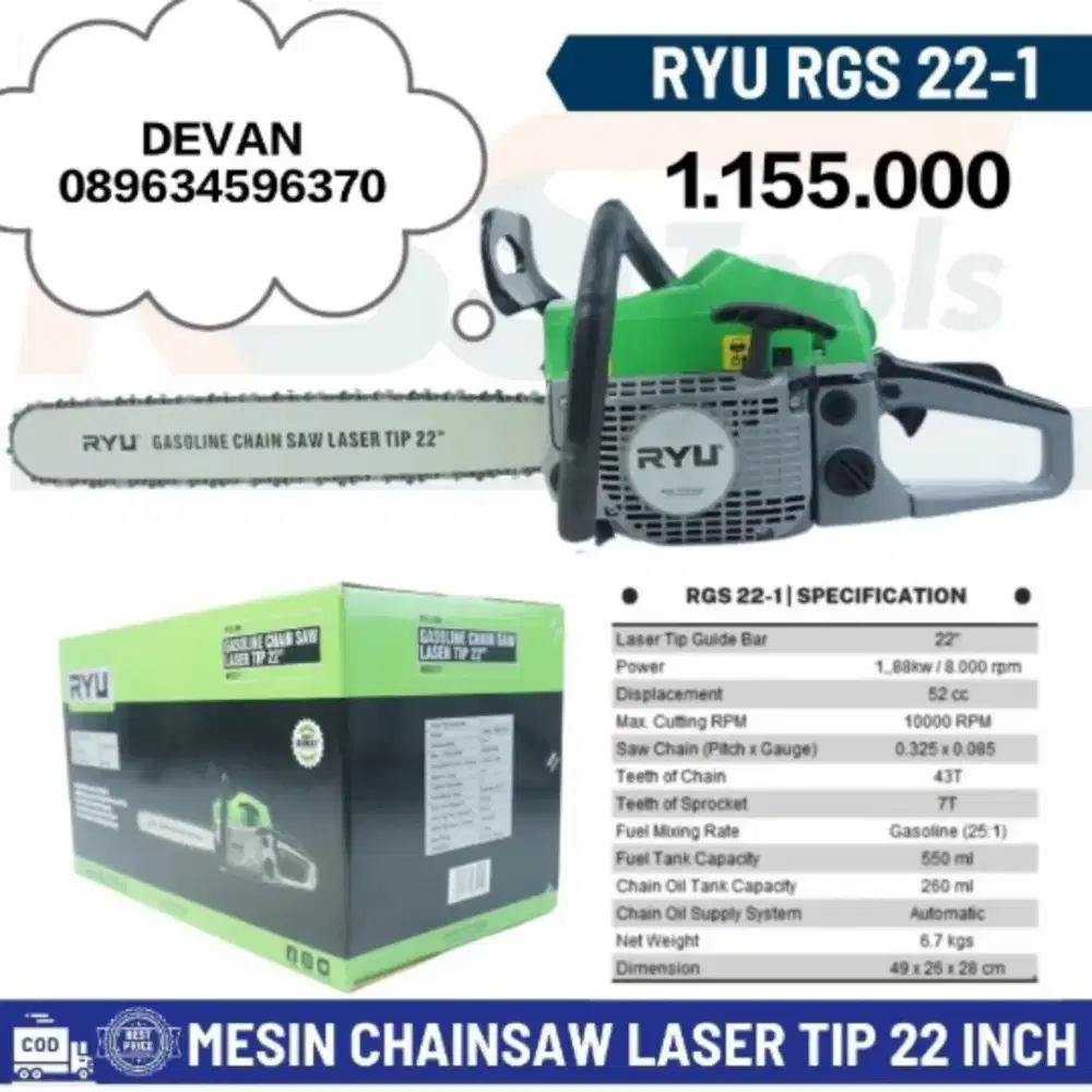 Mesin chaisaw ryu 22 2tak murah bergaransi