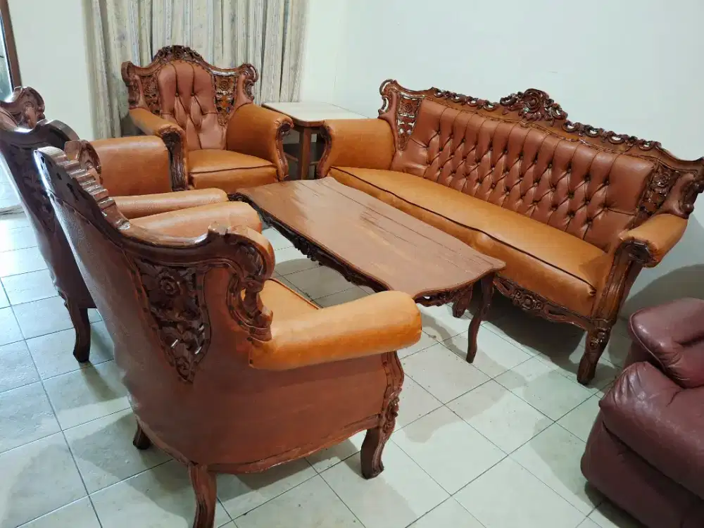 Kursi Tamu Jati Set Sofa Bangku Kayu Meja Ruang Ukir Antik Klasik 3111