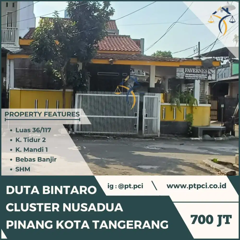 DIJUAL RUMAH DI DUTA BINTARO CLUSTER NUSADUA KUNCIRAN PINANG TANGERANG