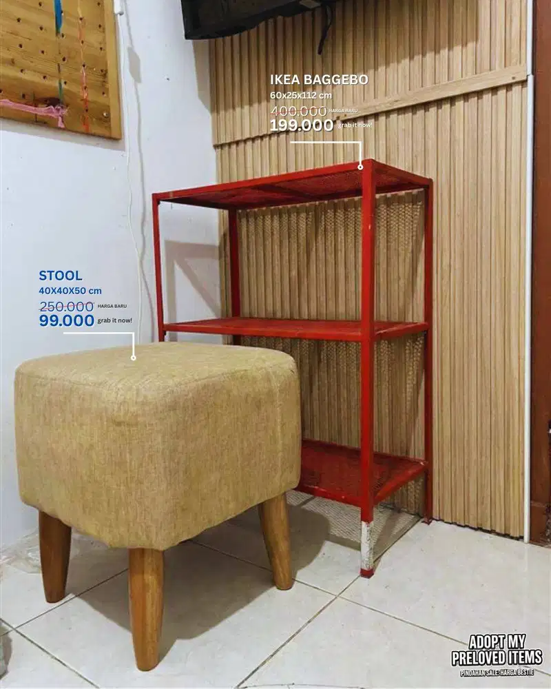 Stool / Kursi Kotak Minimalis Kaki Kayu - Mulus (Pindahan Sale)