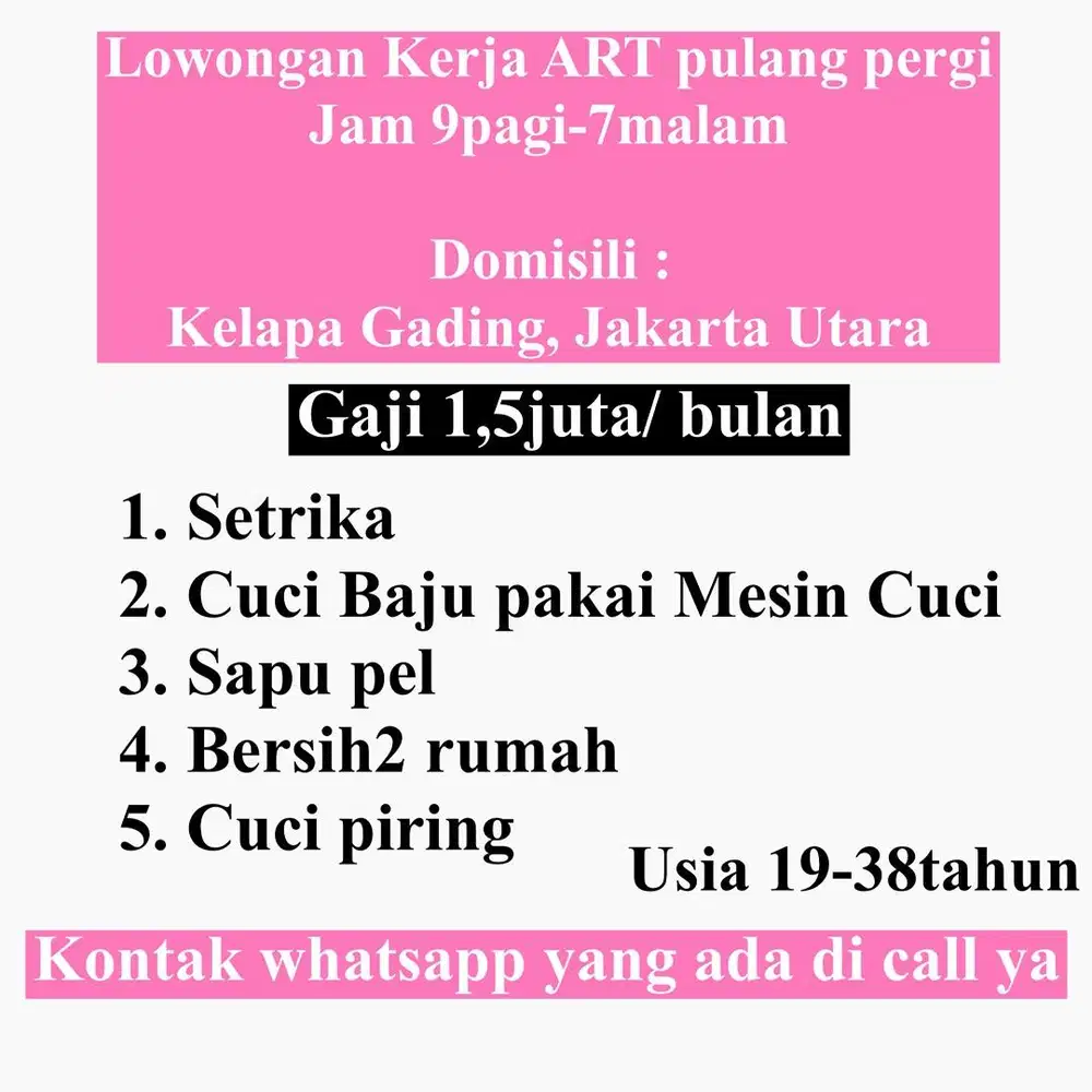 Lowongan Pembantu Asisten Rumah Tangga