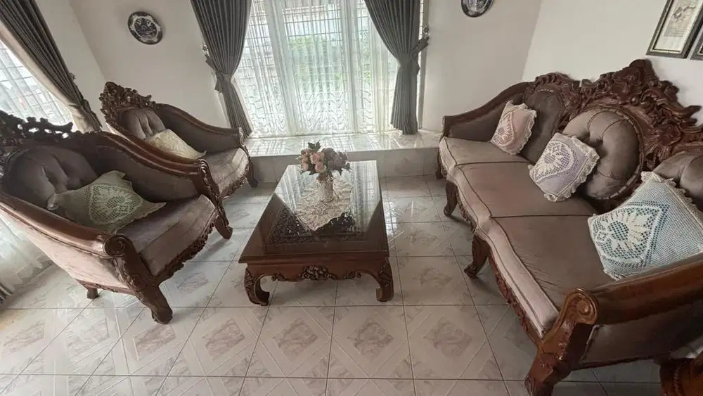 Sofa ukir kayu jati mewah 3-2-1-1 seater + FREE MEJA
