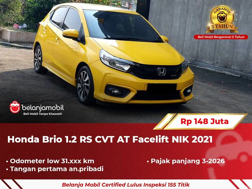 [ GARANSI 5TH ] Honda Brio 1.2 RS CVT AT Kuning Facelift NIK 2021/202