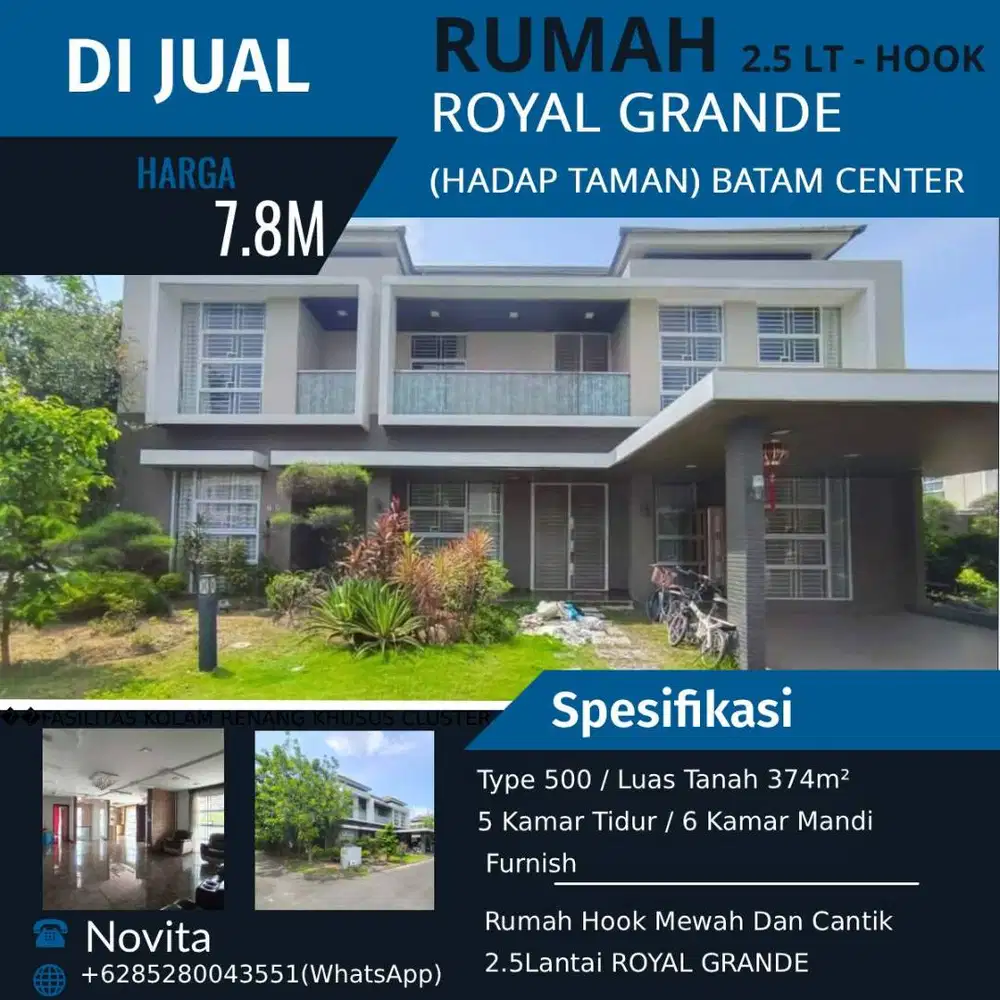 Rumah Hook Mewah Dan Cantik 2.5Lantai Hadap Taman ROYAL GRANDE