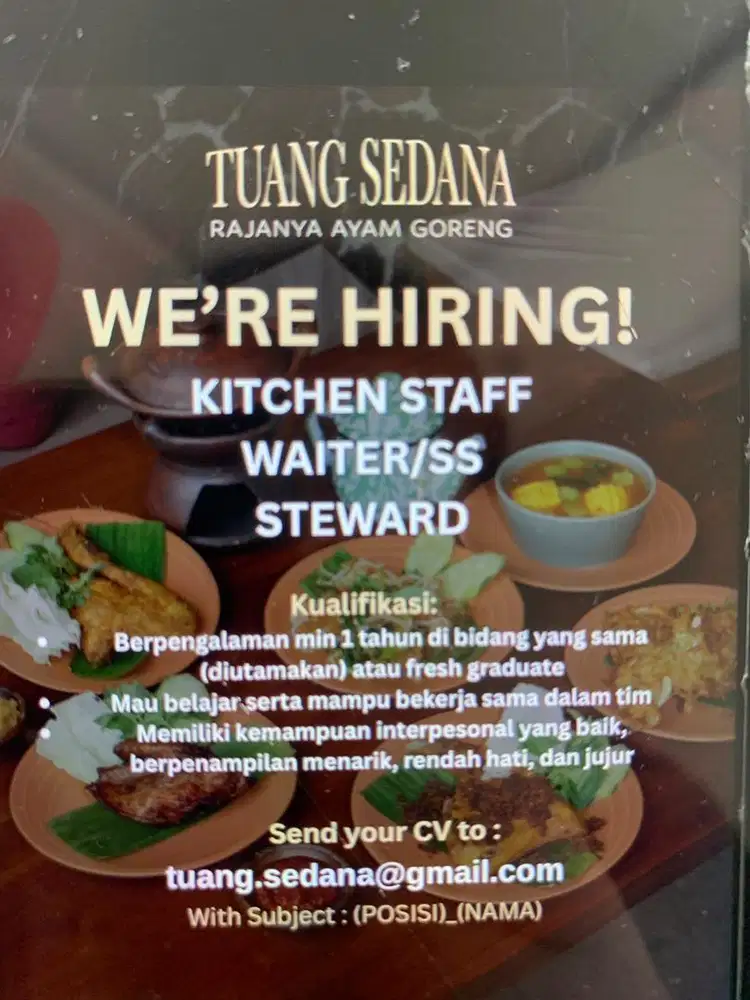 Mencari kitchen staff dan waiter/ss
