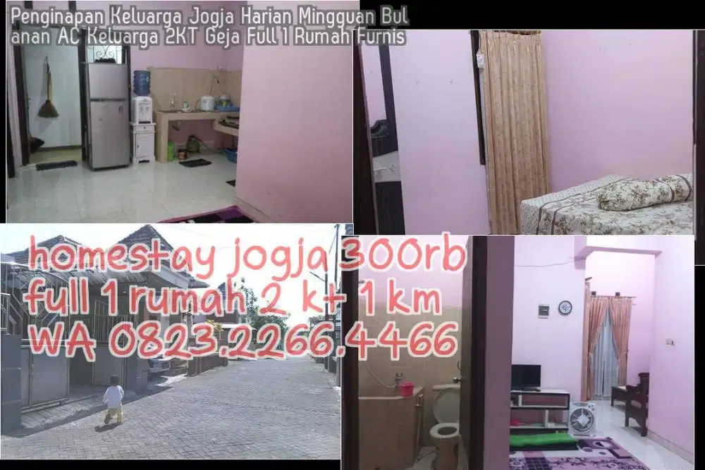 Penginapan Keluarga Jogja Harian Mingguan Bulanan AC Keluarga 2KT Geja