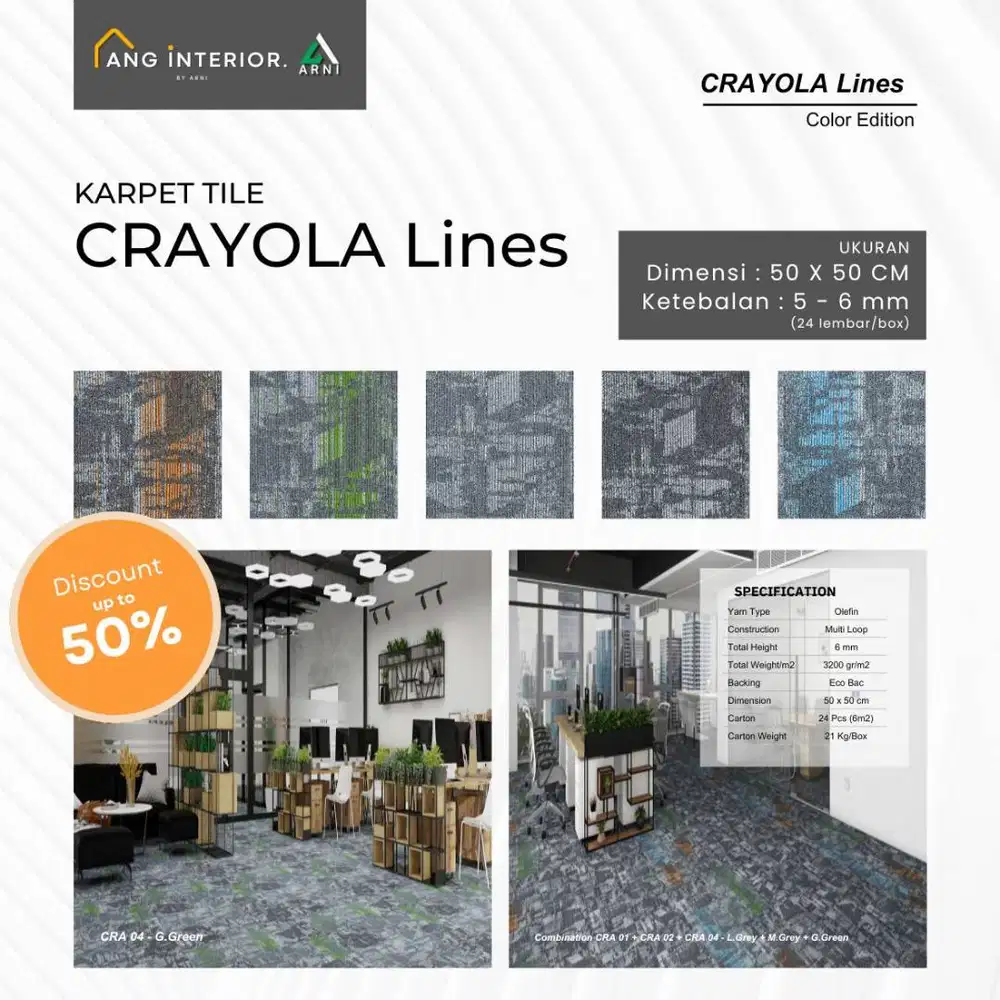 Karpet Tile Crayola 50x50 cm | Karpet Lantai Kantor & Rumah Modern