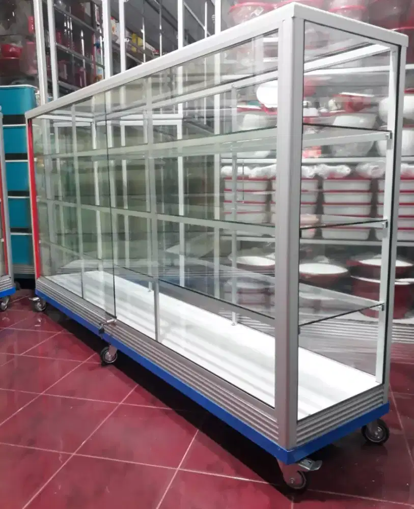 Etalase Panjang 2 Meter || Pakai Roda Besar & Siku Besi