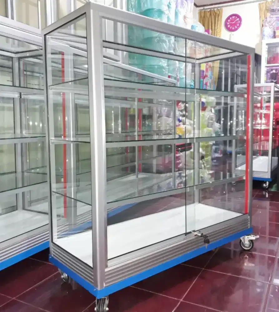 Etalase Panjang 1Mx1M Pakai RODA BESAR & Kunci || Kaca full 5mm