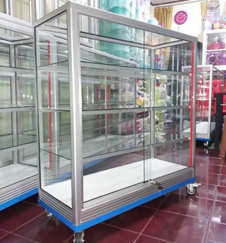 Etalase Panjang 1Mx1M Pakai RODA BESAR & Kunci