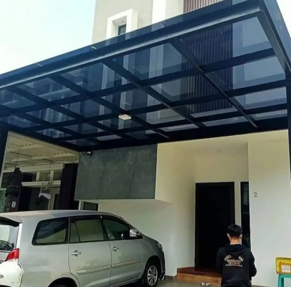 Kanopi teras bahan solarflat rangka besi holo galvanis Anti karat