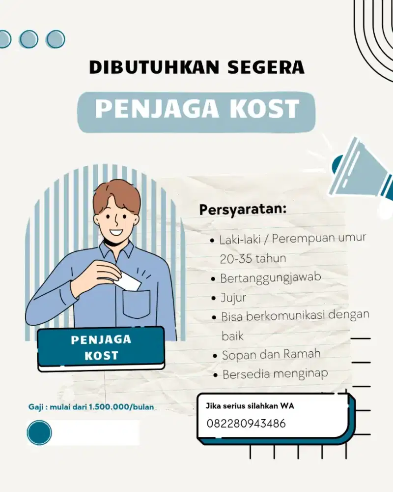 LOWONGAN PEKERJAAN PENJAGA KOST