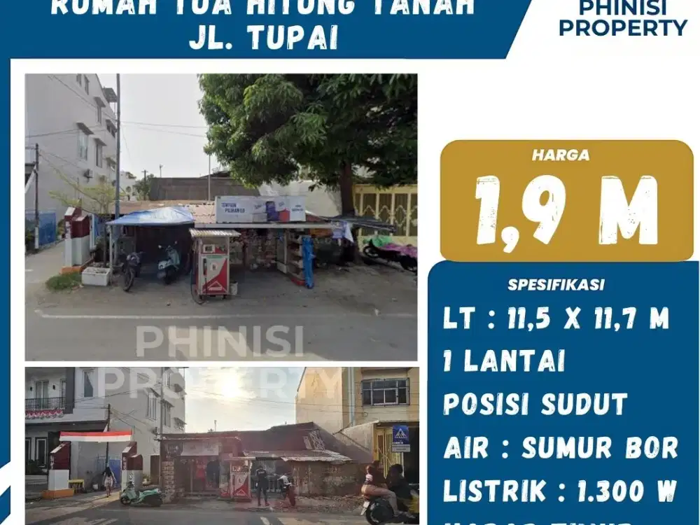 DIJUAL Rumah tua hitung tanah posisi sudut di Jalan Tupai